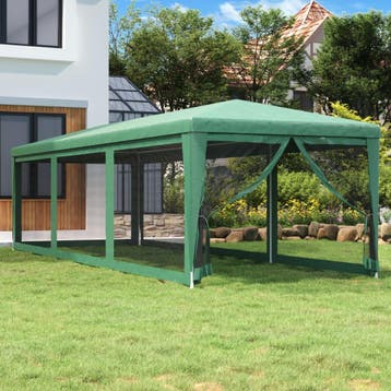 vidaXL Partytent met 8 mesh zijwanden 3x9 m HDPE groen, Verzenden, Nieuw