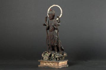 Buddhist Wooden Sculpture of Six-Armed Kojin Guardian Deity