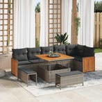 vidaXL Tuinbank Set 9 pcs Grijs Poly Riet en Poedergecoat, Verzenden
