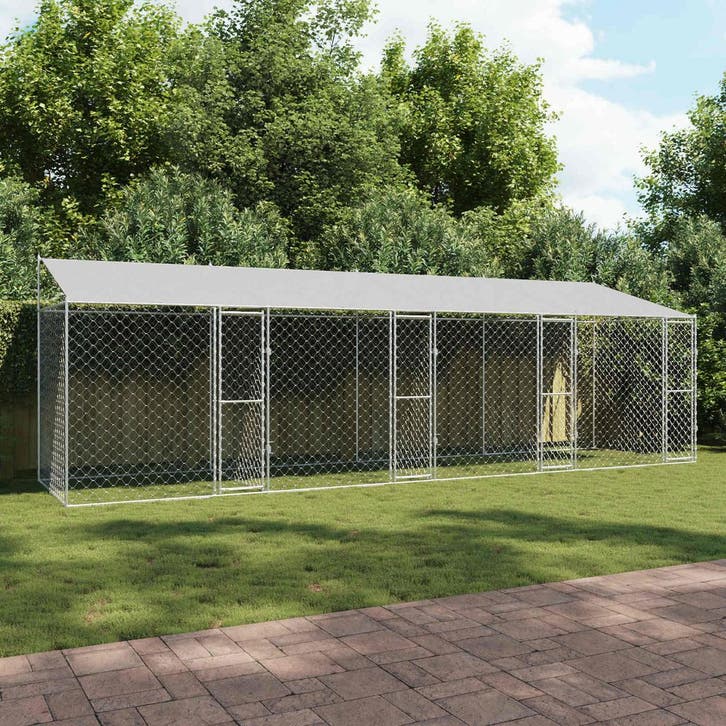 vidaXL Hondenkooi met dak Zilver 800 x 200 x 256 cm Staal en, Dieren en Toebehoren, Hondenbenches, Nieuw, Verzenden