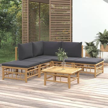 vidaXL 6-delige Loungeset met kussens bamboe donkergrijs, Verzenden, Loungeset