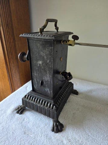Poêle portable - Fer, Laiton, Bois - Tourne-broche