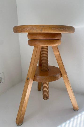 Kruk - Vintage Verstelbare Houten Kruk – Atelierkruk /