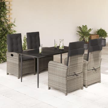 vidaXL 5-delige Tuinset met kussens poly rattan lichtgrijs, Verzenden, Tuinset