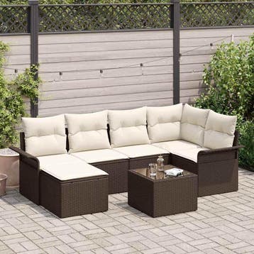 vidaXL Tuinbank Set 7 st Bruin poly rattan, Verzenden