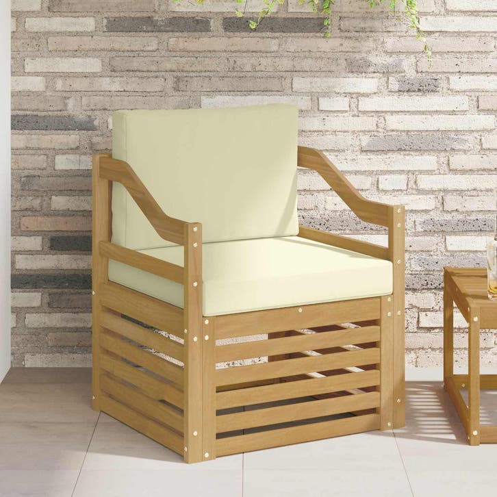 vidaXL Buitensofa Polyester Wit en crèmekleurig, Tuin en Terras, Tuinsets en Loungesets, Nieuw, Verzenden