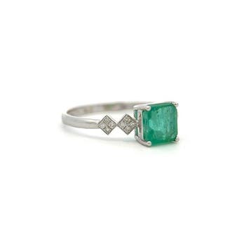 Ring - 14 karaat Witgoud - 1.28ct. tw. Smaragd - Diamant, Nieuw