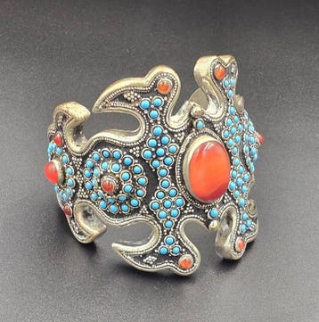 armband - Karneol. wit metaal, Glas - Oezbekistan - Eind 20e