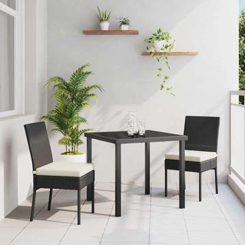 vidaXL Tuin Eettafel Set 3 pcs Zwart Gepoedercoat staal, Verzenden, Nieuw