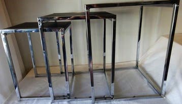 Set bijzettafels (3) - Staal, Chroom, Synthetisch leder -