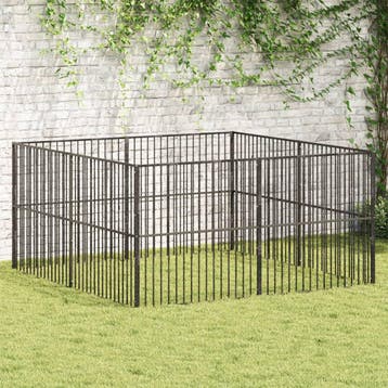 vidaXL Hondenkennel 8 panelen gepoedercoat staal zwart, Verzenden, Nieuw