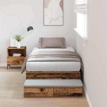 vidaXL Opbergbedframe met lade met opslag Oud Hout 100 cm, Verzenden, Nieuw