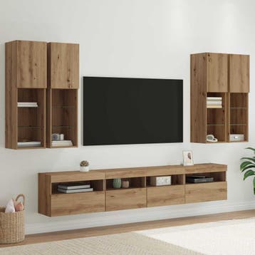 vidaXL TV Wandkast Set met LED Verlichting 7 st Bewerkt hout, Verzenden, Nieuw
