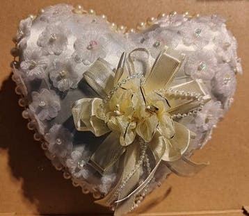 Kussen off white ivory trouwringkussen 20 cm hart parels en, Nieuw