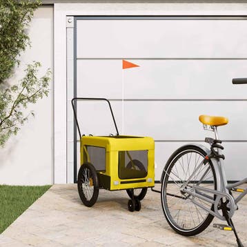 vidaXL Hondenfietstrailer oxford stof en ijzer geel en zwart, Verzenden