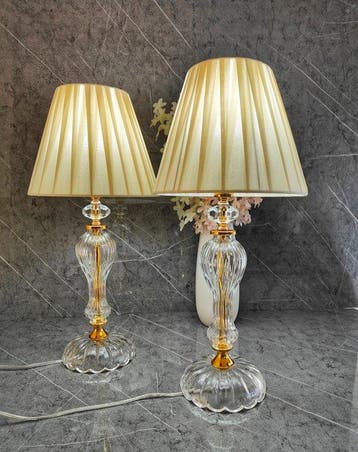 Tafellamp - kristal - glas - messing - goudgeplateerd metaal