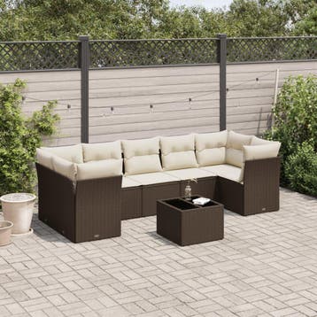 vidaXL 8-delige Loungeset met kussens poly rattan bruin, Verzenden, Nieuw, Loungeset