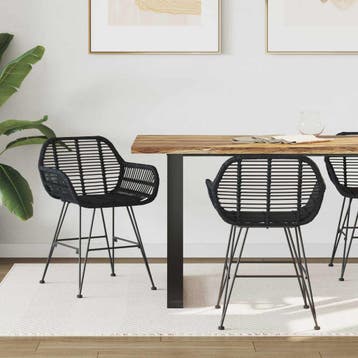 vidaXL Eetkamerstoel 2 st Riet en Ijzer Zwart 55 x 50 x 74, Verzenden, Nieuw