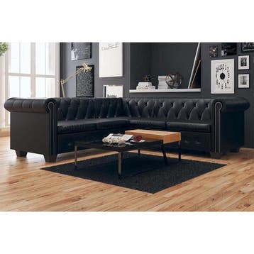 vidaXL Hoekbank 5-zits Chesterfield-stijl kunstleer zwart, Verzenden, Nieuw