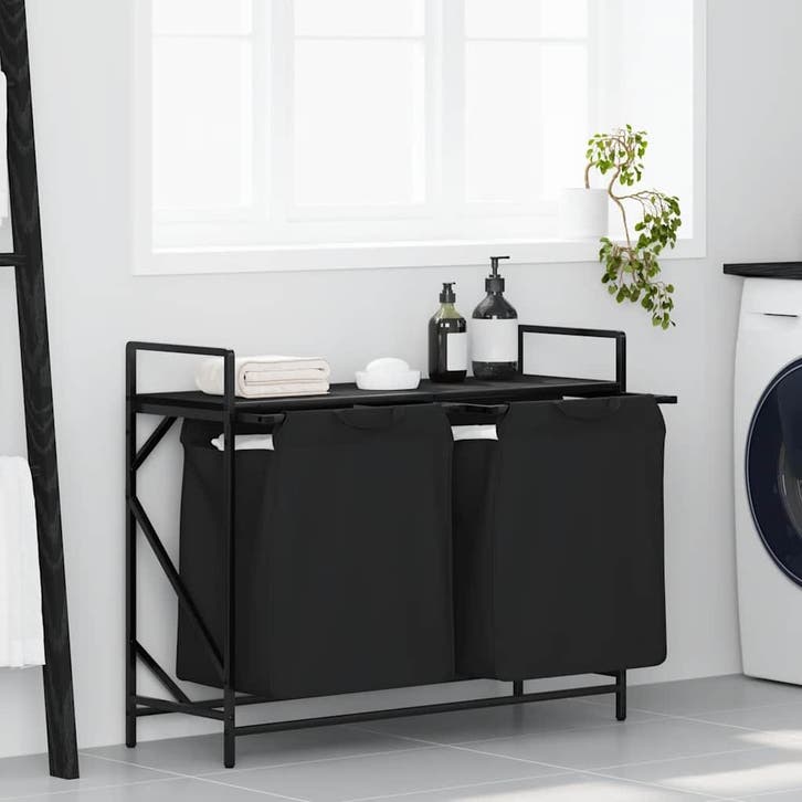 vidaXL Wasmand 2 vakken met plank zwart eikenkleurig, Maison & Meubles, Accessoires pour la Maison | Autre, Envoi