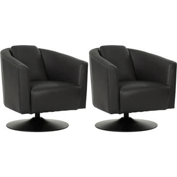Set van 2 Leren draaifauteuils Press - Massif Nero (zwart), Nieuw, Ophalen of Verzenden, 50 tot 75 cm, Leer