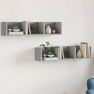 vidaXL Wandkasten 2 st 75x18x16,5 cm bewerkt hout grijs, Verzenden, Nieuw