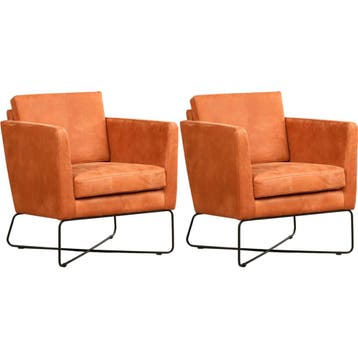 Set van 2 Leren fauteuils Crossover - Kenia Rost (oranje), Huis en Inrichting, Fauteuils, Nieuw, Ophalen of Verzenden, 50 tot 75 cm