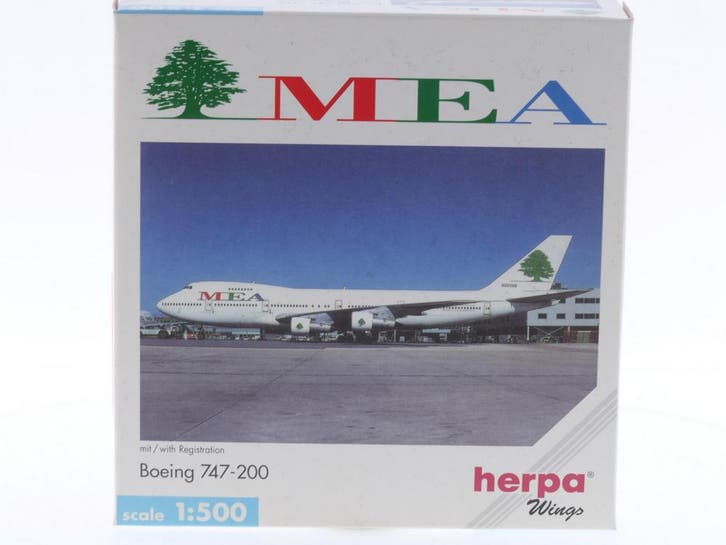 Schaal 1:500 Herpa 502627 MEA - Middle East Airlines Boei..., Hobby en Vrije tijd, Modelbouw | Vliegtuigen en Helikopters, Gebruikt