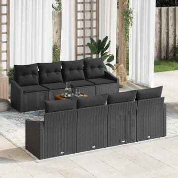 vidaXL Tuinbank Set 9 st Zwart poly rattan, Verzenden, Nieuw