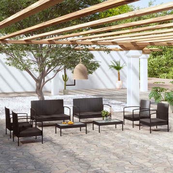 vidaXL 8-delige Loungeset met kussens poly rattan zwart, Verzenden, Nieuw, Loungeset