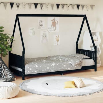 vidaXL Kinderbedframe 80x200 cm massief grenenhout zwart, Verzenden, Nieuw