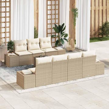vidaXL Tuinbank Set met kussen 8 pcs Beige en Crème poly, Verzenden, Nieuw