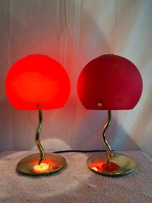 Lampe de table (2) - Verre, Laiton, Antiquités & Art, Antiquités | Éclairage