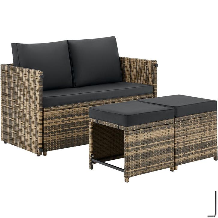 tectake 2-in-1 rotan loungeset Monopoli, bank en zitgroep -, Jardin & Terrasse, Ensembles de jardin, Envoi