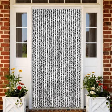 vidaXL Vliegengordijn 100x230 cm chenille grijs en zwart-wit, Verzenden, Nieuw