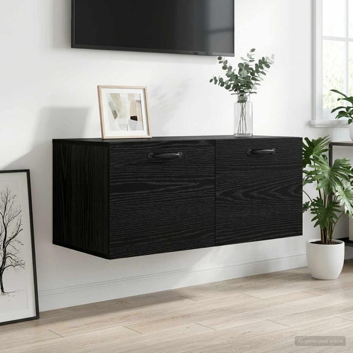 vidaXL Wandkast Muurmontage Zwart eiken 80 x 36,5 x 35 cm, Maison & Meubles, Armoires | Armoires murales, Envoi