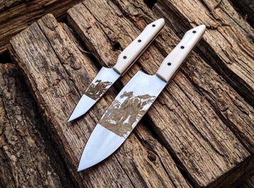 Premium Kitchen , Chef Knife , Etching with BEARS Family