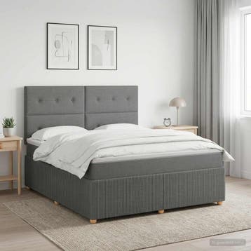vidaXL LED Boxspringbed met Matras Donkergrijs 160 x 200 cm, Verzenden, Nieuw