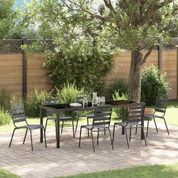 vidaXL Tuin Eettafel Set 7 st Antraciet Gepoedercoat staal, Verzenden, Nieuw