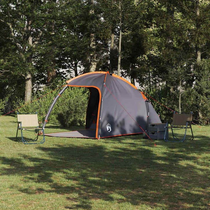 vidaXL Huisje Tent met dak Grijs en Oranje 370 x 230 x 185, Caravans en Kamperen, Tenten, Nieuw, Verzenden