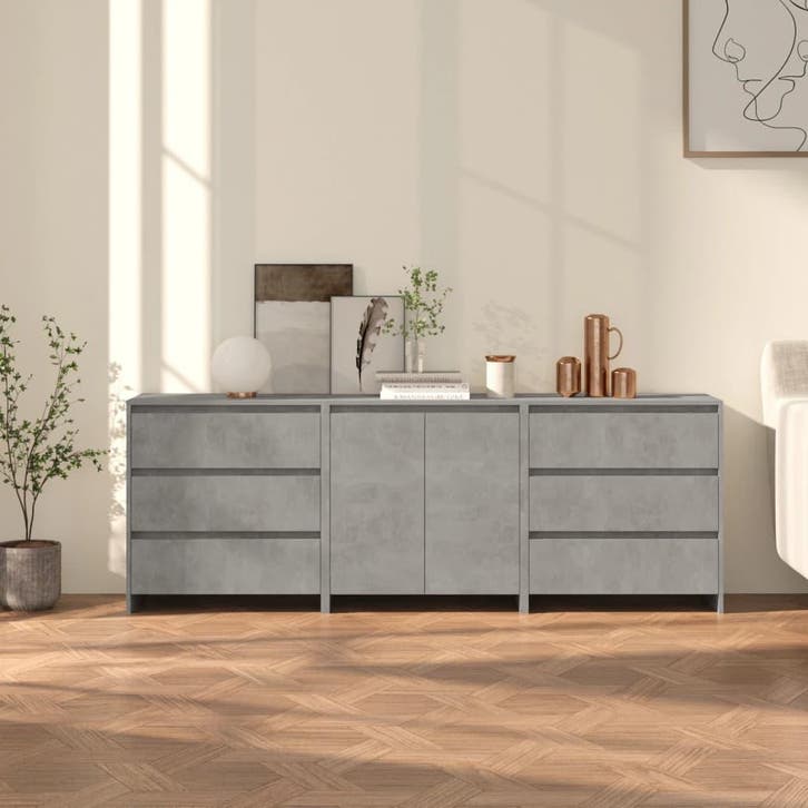 vidaXL 3 st Dressoirs bewerkt hout betongrijs, Huis en Inrichting, Kasten | Dressoirs, Nieuw, Verzenden