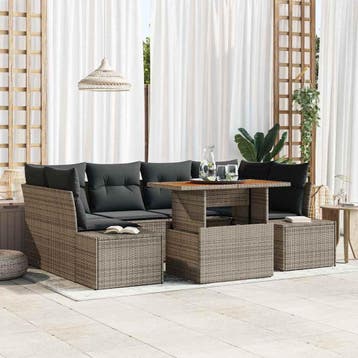 vidaXL Tuinbank Set 7 st Grijs Poly rattan, Verzenden, Nieuw
