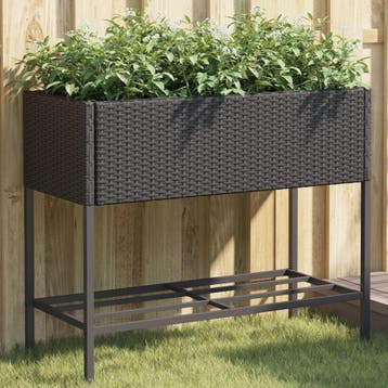 vidaXL Plantenbak met schap poly rattan zwart, Verzenden, Nieuw