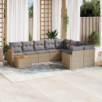 vidaXL 10-delige Loungeset met kussens poly rattan gemengd, Verzenden, Loungeset