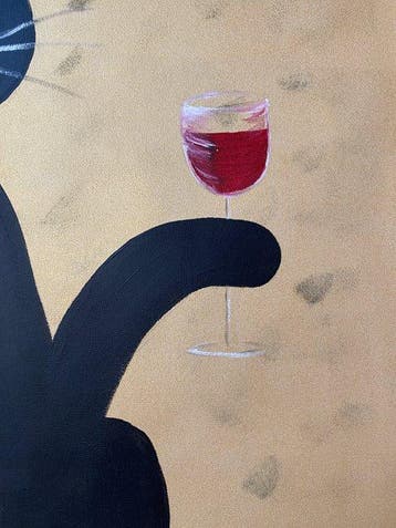 Tetiana Zaitseva - Acrylic Painting XL Wine Not Cat no 234