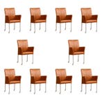 Set van 10 Leren eetkamerstoelen Comfort met wieltjes en, Ophalen of Verzenden, Nieuw, Leer, Eén