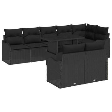 vidaXL Tuinbank Set 9 st Zwart Poly Riet, Verzenden, Nieuw