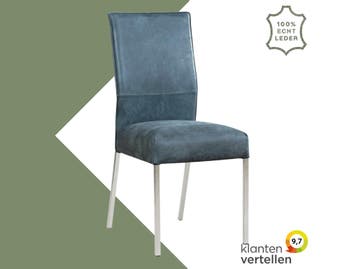 Leren eetkamerstoel Real - Kenia Denim (blauw) - Poten, Huis en Inrichting, Stoelen, Blauw, Nieuw, Ophalen of Verzenden, Eén