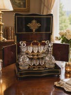 Drankkast - verkoold hout, Messing, Glas, Kristal
