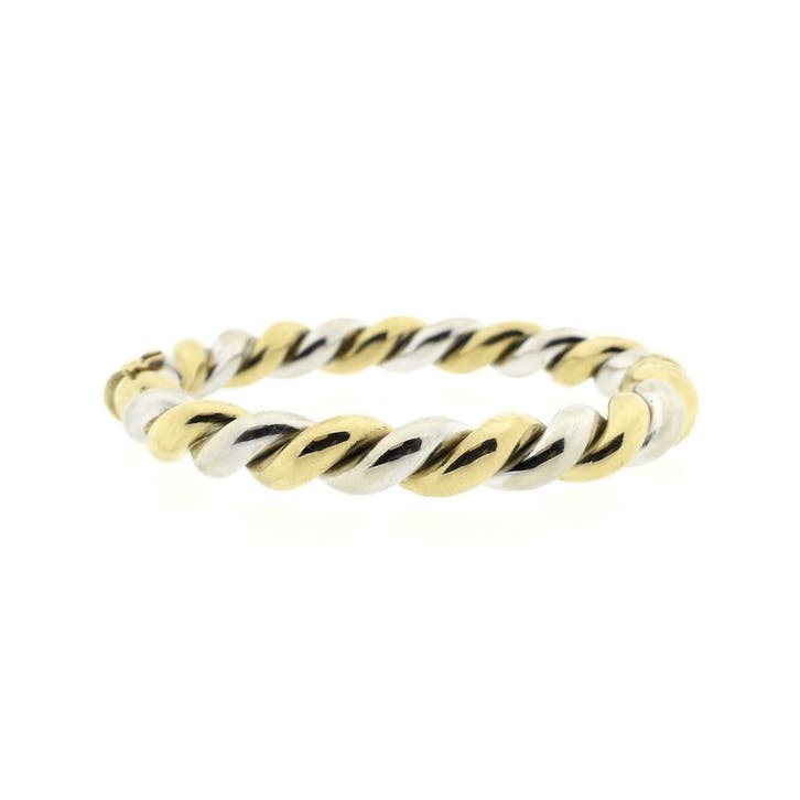 Bicolor gouden gedraaide slavenarmband., Handtassen en Accessoires, Armbanden, Overige kleuren, Gebruikt, Goud, Ophalen of Verzenden
